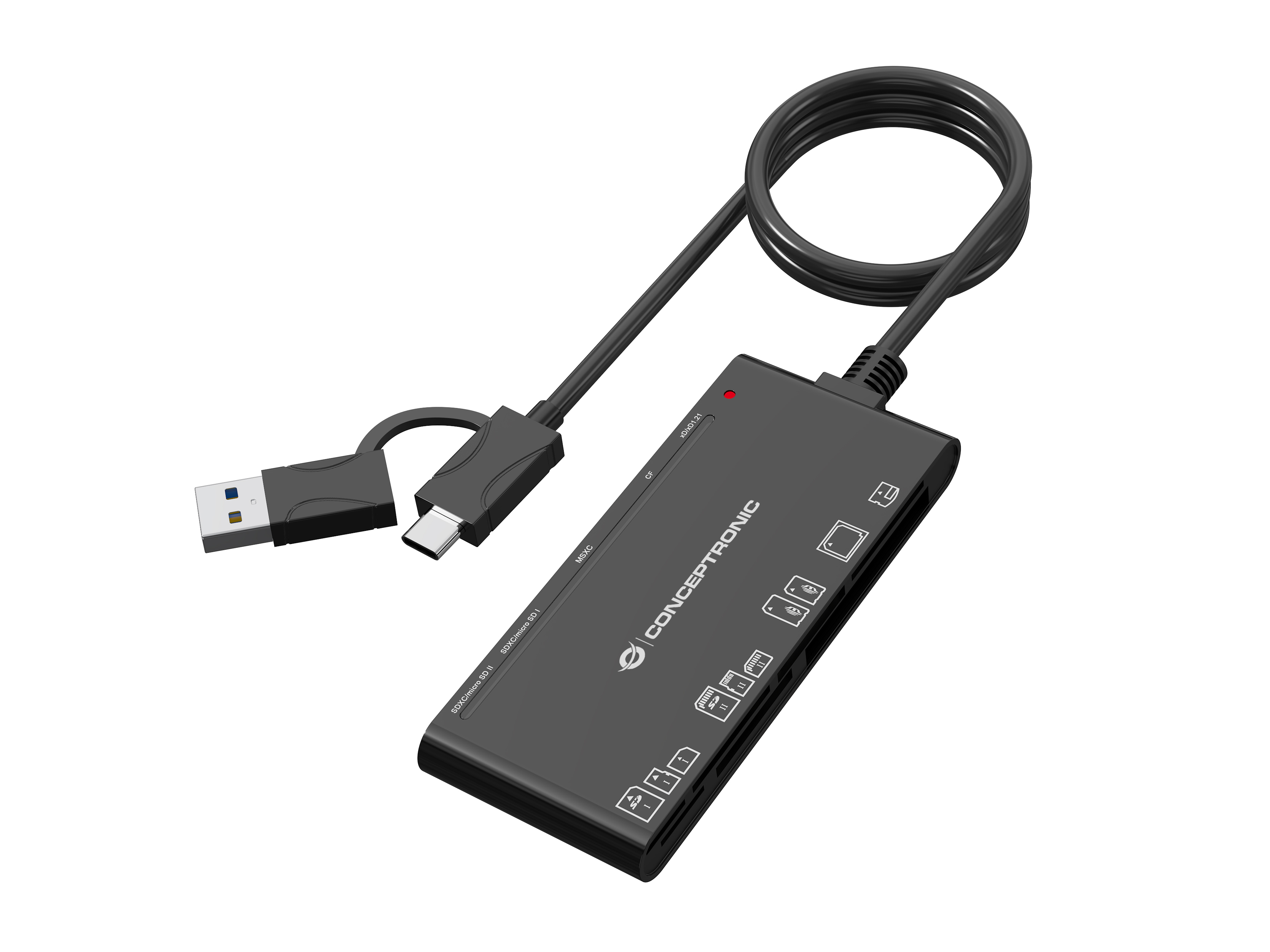 CONCEPTRONIC Kartenleser USB-A/&shy;-C3.2->7-in-1         schwarz