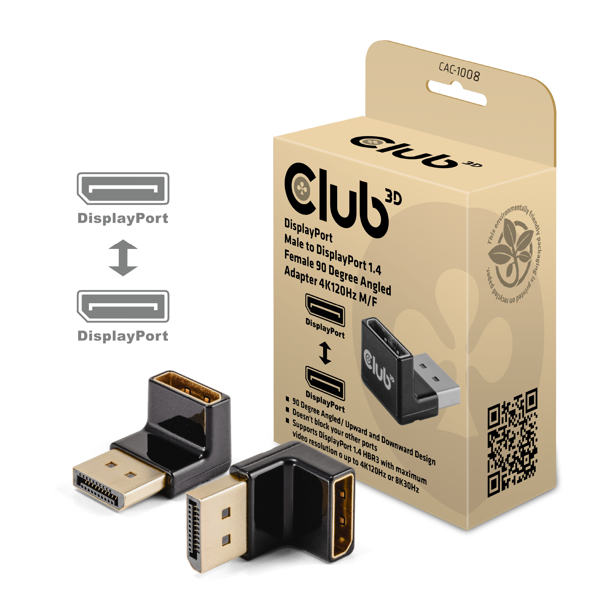 Club3D Adapter DP  > DP 1.4 90° abgewinkelt   4K@120Hz St/&shy;Bu ret