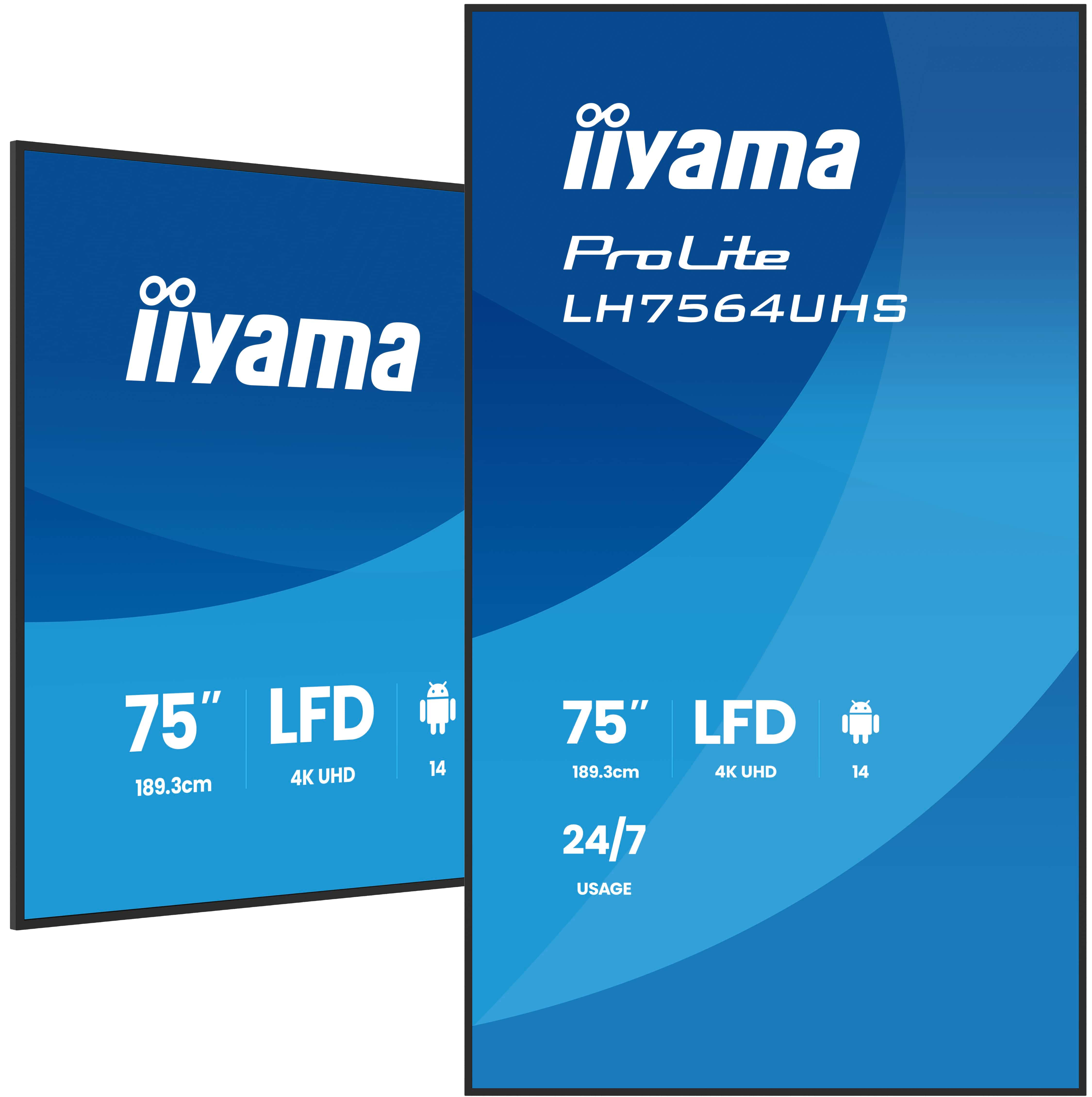 IIYAMA 189.3cm(75") LH7564UHS-B1AG 16:9 2xHDMI+USB-C (Speditions